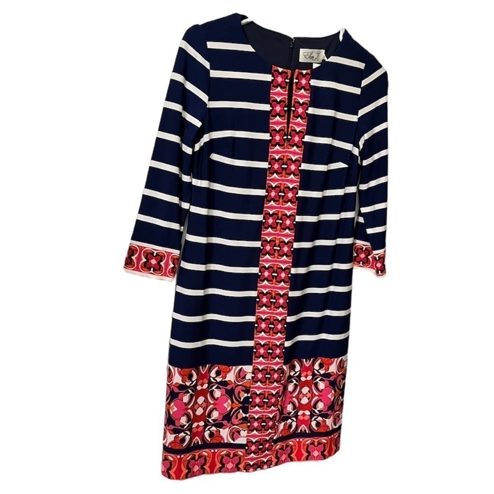 Eliza J Navy Blue Striped Floral Dress 2P 2 Petite O2